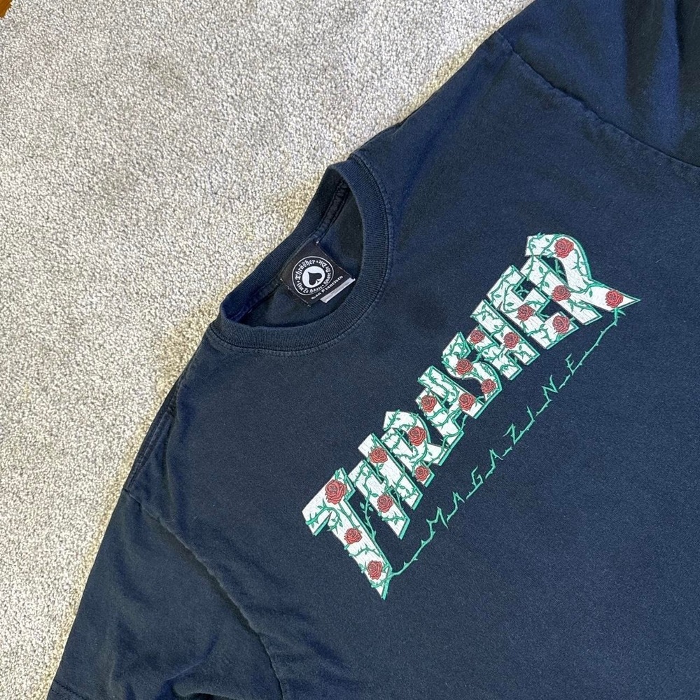 Thrasher Black Rose T-Shirt Medium Skateboarding Graphic Tee